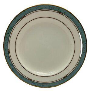 Pfaltzgraff Patina Bread Plate – 6.5" Green Marble, Gold Trim, Bone China